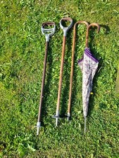 Vintage Shooting/Seat Walking Sticks X2Wooden Bent Handle Walking Stick Umbrella