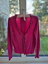 Attractive Raspberry Marl Pink Ruffle edged, long sleeved Cardigan size 12