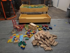 Wooden Play Table With Train Set And 2 Extra Sets.