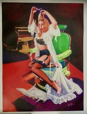 Vintage BARBER CHAIR Shop PINUP Sheer Delight VANCAS GIRL Pin-Up Elvgren 26x20