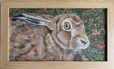 Original wildlife Hare picture painting William Morris Art Nouveau fabric 