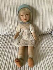 A dear old 19” ANTIQUE VINTAGE  dressed  VELVET FACE  jointed CLOTH DOLL