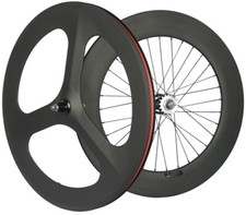 Front 70mm Tri Spoke Rear 88mm Fixed Gear Carbon Wheelset 700C Track Bike Wheels