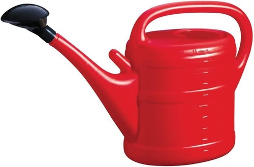 Red watering can with rose - can,