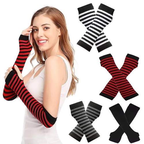 Knitted long fingerless gloves - fingerless,