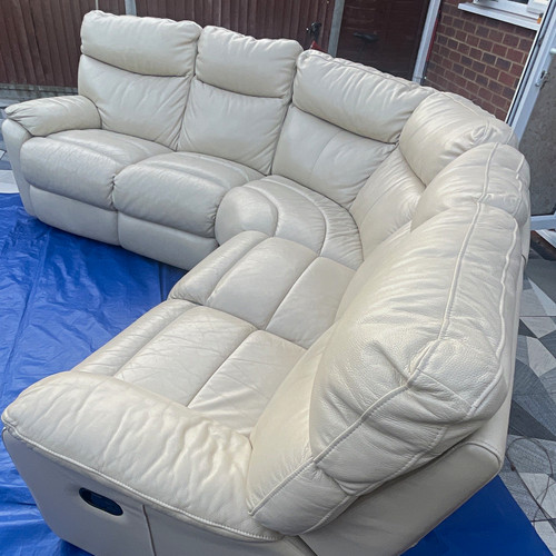 Cream leather corner sofa - corner,