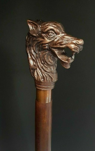 Antique wolf head handle - wolf, brown