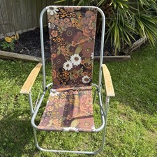 Vintage 1960's / 70's Orange Floral Folding Garden / Beach / Picnic Chair