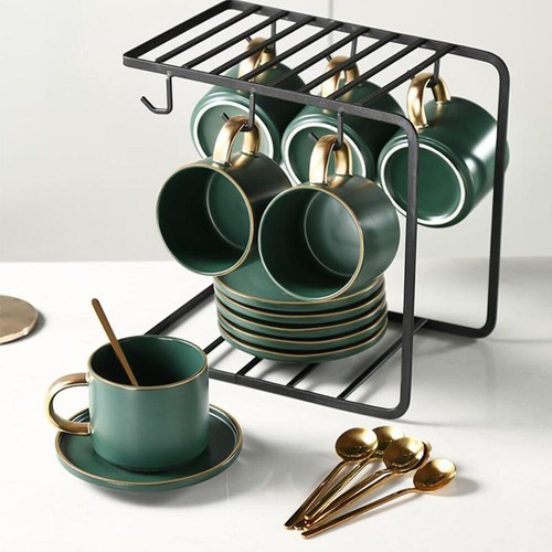 Porcelain gold set six mugs - six,