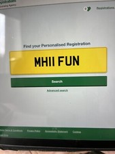 Private Registration Number Plate MH11 FUN- MOTORHOME FUN