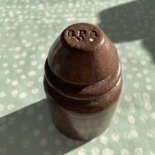 GPO  Brown Ceramic Telegraph Pole Insulator ~ GPO Stamp ~  10cm high x 6cm dia