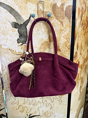 Women burgundy suede tote - suede,