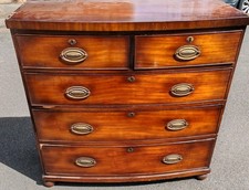 Early 19th Century Mahogany Bow-Front Chest with 5 Cock-Beaded Drawers. Delivery