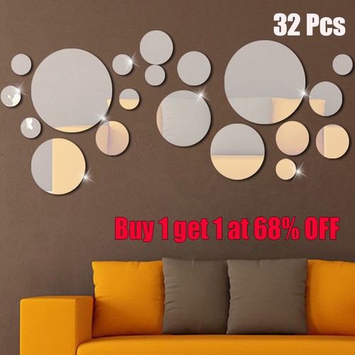 32pcs round mirror tiles wall - round,