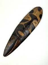 Vintage 1988 Wooden Handmade Mask Carved Burnt Wood Art Signatures On Back Uniqu