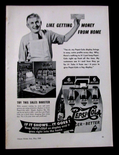 Vtg 1940 pepsi cola - vtg, ad