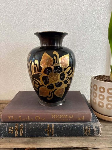 Beautiful etched brass vase