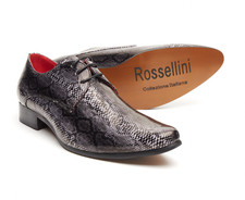 Collezione Italiana Men’s Black Snake Print Dress Shoes White Lace Up Formal