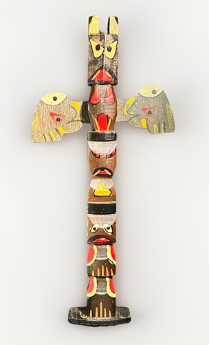 Vtg wooden totem pole folk - vtg,