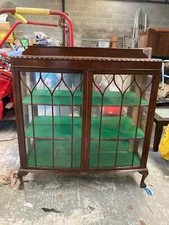 Vintage Antique Large Brown Wooden Display Cabinet on Claw Feet