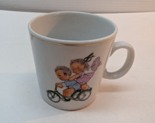 Vintage Child's China Cup Mug Little Boy Little Girl Riding Tricycle Fairy