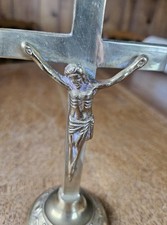 Crucifix Jesus Christ Brass Metal 150mm 7" Freestanding Cross Authentic Vintage