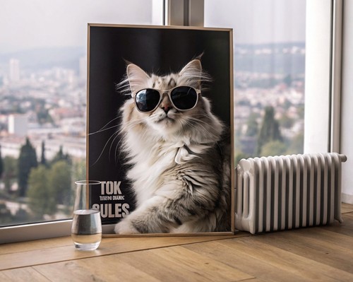 Trendy cat drinking champagne - cat,