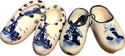 Handpainted blue ceramic clogs - handpainted,