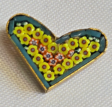 Vtg Micro Mosaic Brooch Millefiori Heart Scatter Pin Fashion Jewelry