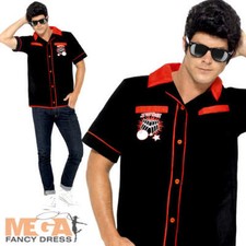 50s Bowling Shirt Mens Fancy Dress 1950s Retro Vintage Rockabilly Adults Costume