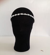 1920's BLACK DECO  FLAPPER CLEAR CRYSTAL DIAMANTE BEADED HEADBAND WEDDING BRIDAL