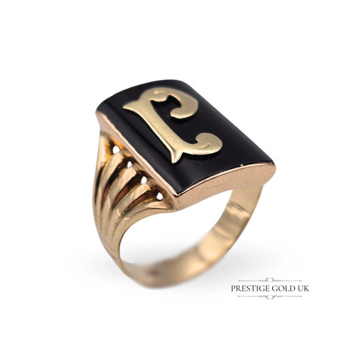 9ct gold black onyx signet - 9ct, &