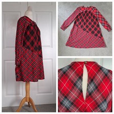 TARTAN DRESS SUPERDRY LADIES MINI RED BLACK CHECK SIZE 10 POCKETS 100% COTTON