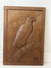 Stunning 1940s Hand Carved Golden Eagle Wooden Plaque