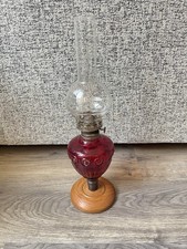 Vintage Hurricane Oil Lamp with Red Glass Bottom