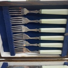 Silver Plated Knife Fork Set 12 Piece Vintage Cutlery Bone Handle Dinner Set
