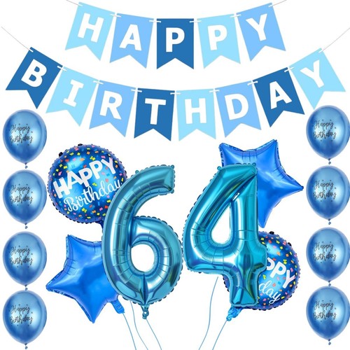 Blue 64th birthday decorations - blue,