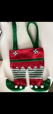 Christmas Gift Bag Felt x 2 Elves Red Green