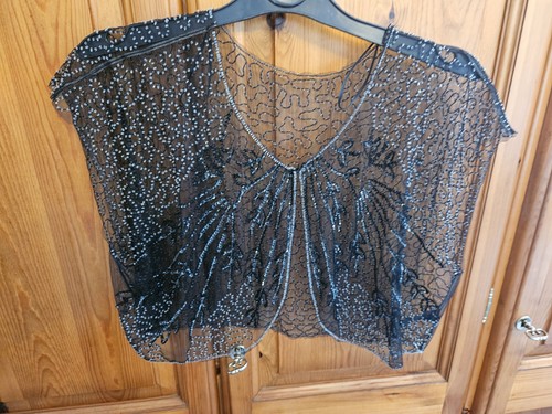 Black beaded next bolero - black,