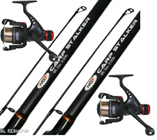 CARP STALKER FISHING RODS X 2 - 8FT 2PC + 2 X CKR30 COARSE FISHING REELS + LINE