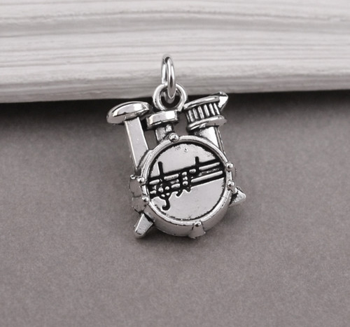 Silver drum set charm drumer - drum,