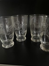 Art Deco Set Of Etched Glass Tumblers - Leaf Design X 4