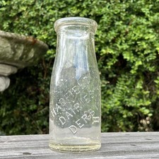 Old Fashioned Hadfield Dairies Derby Vintage Clear Glass Pasteurised Milk Bottle