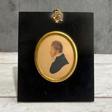 19th Century Regency Portrait Miniature Gentleman Watercolor Painting Circa 1810