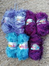 350G SIRDAR FUNKY FUR – MIXED LOT blue wine purple – WOOL YARN 4mm DK – EYELASH