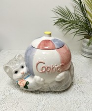 Vintage Kitty Cat Playing Ball Cookie Jar Farmhouse Kitchen Storage