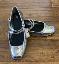 Tu Sainsbury’s Ladies Silver Patent Leather Flat Buckle Ballerina Shoes Size 6