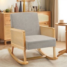 Scandinavian Bohemian Style Rocking Chair Armchair With Rattan & Wooden Frame