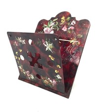 Antique Victorian Papier Mache Hand Painted Wall Hanging Floral Letter Rack