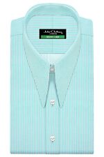 1950's Spear Dagger Collar Men's Retro Dress Sea Green Pinstripes Preppy Shirt
